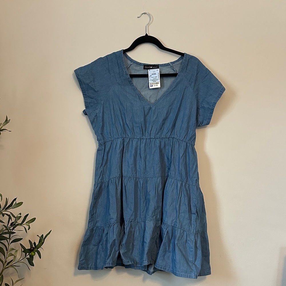 Derek Heart Denim Blue V-Neck Dress